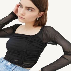 urban outfitters ruched mesh crop top blouse